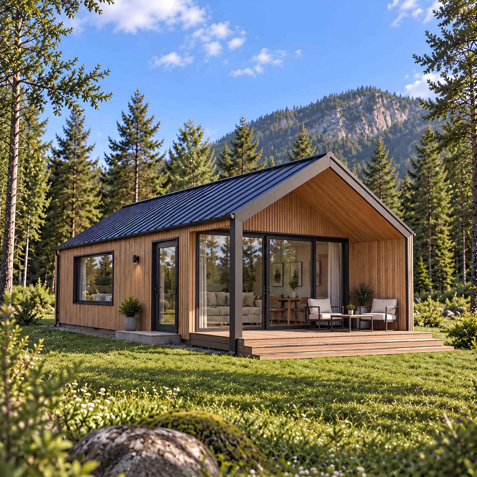 Lesena montažna hiša WOOD 24 m² – lesena fasada