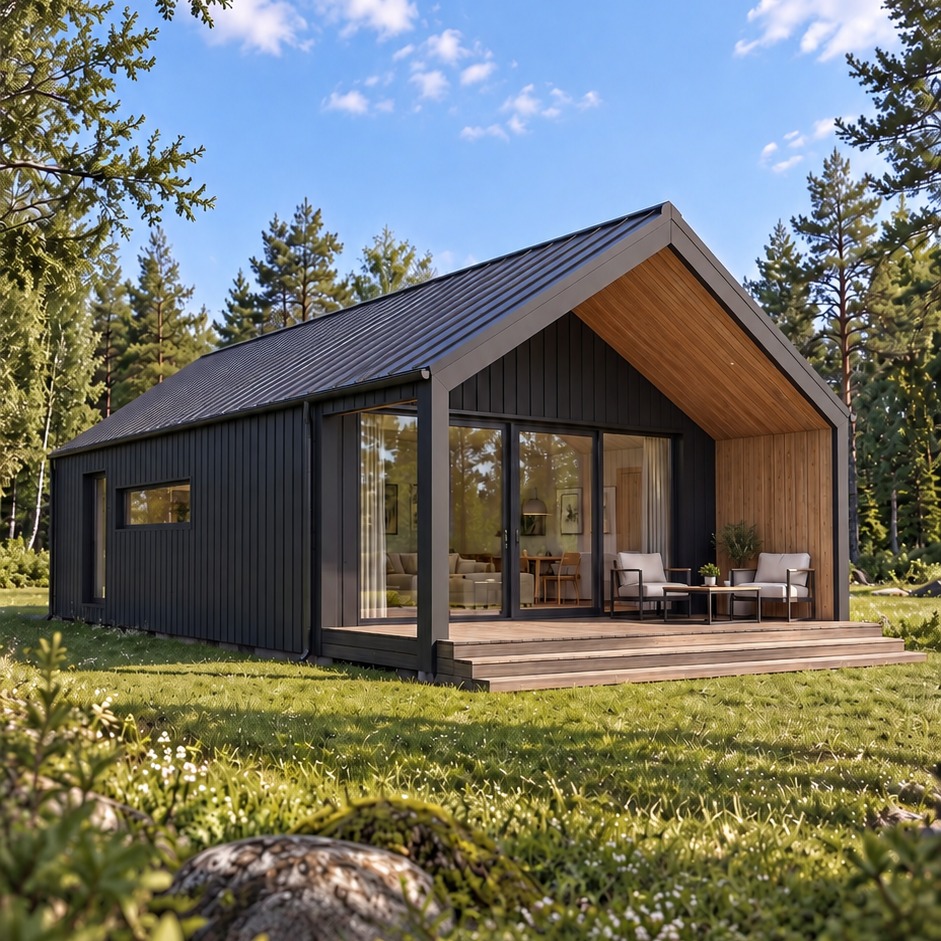 Montažna hiša WOOD 40 m² – antracit fasada